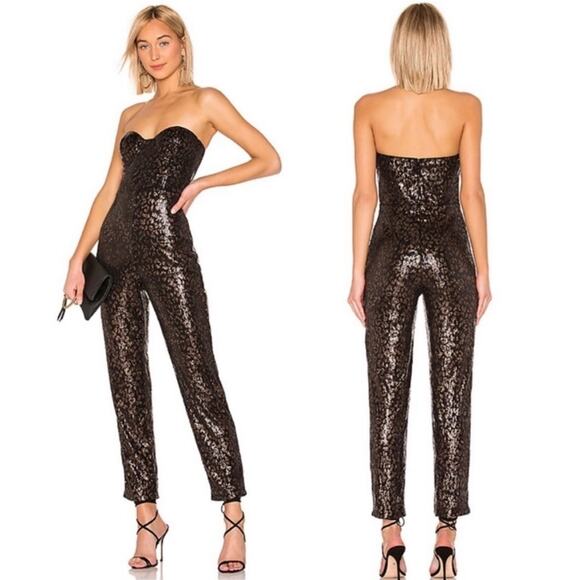 House of Harlow 1960 X Revolve Teri Leopard Sequin Strapless Jumpsuit XL - Picture 10 of 16